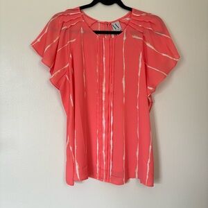 Worthington | Ruffled Pink Flutter Sleeve Blouse Size PXL